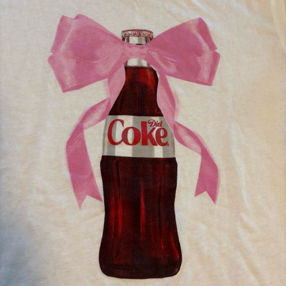 Diet Coke Women’s White Graphic Tee Pink Bow Bottle Small - Picture 2 of 5